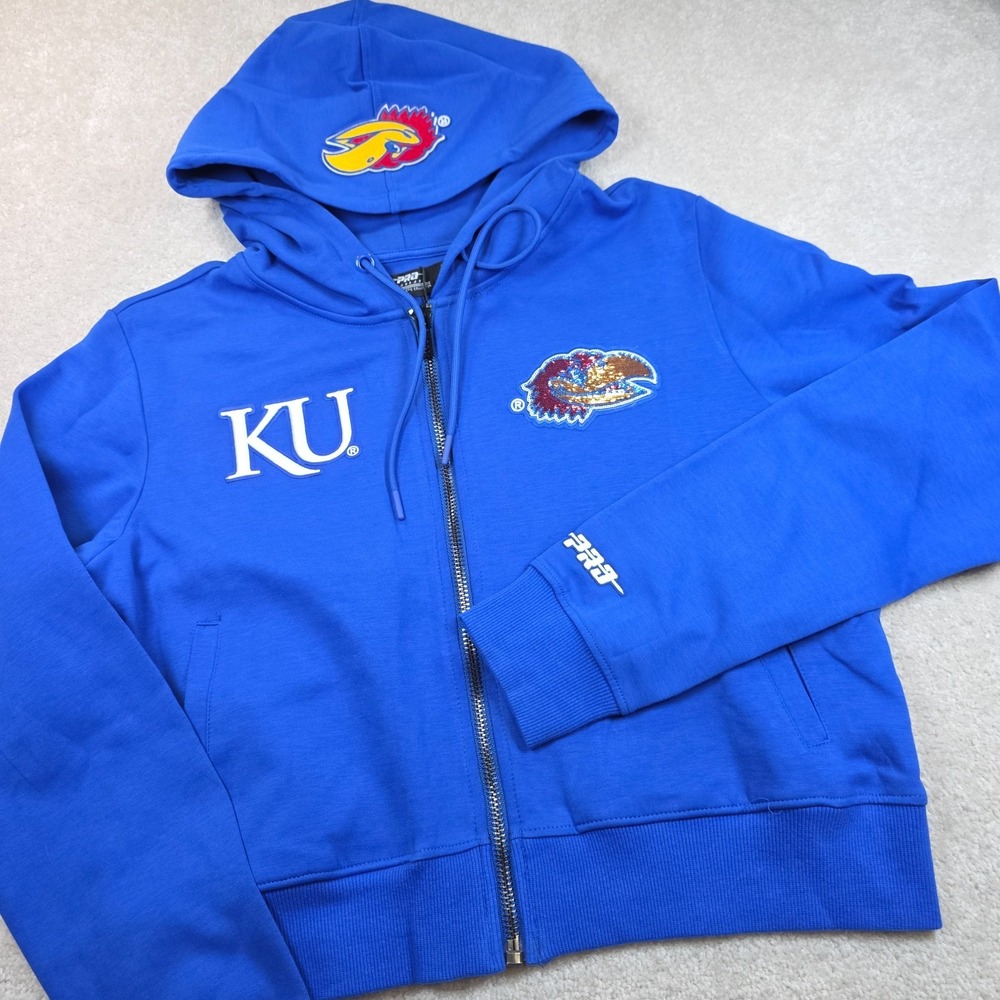 Kansas Jayhawks Hooded Jacket Womens M Blue Pro Standard Sequin NCAA Hoodie NWT